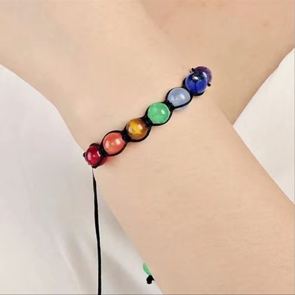 NWT๐ง๐ปโโ๏ธ 7 CHAKRA NATURAL STONE BEAD ADJUSTABLE BRAIDED YOGA ROPE BRACELET - Picture 7 of 12